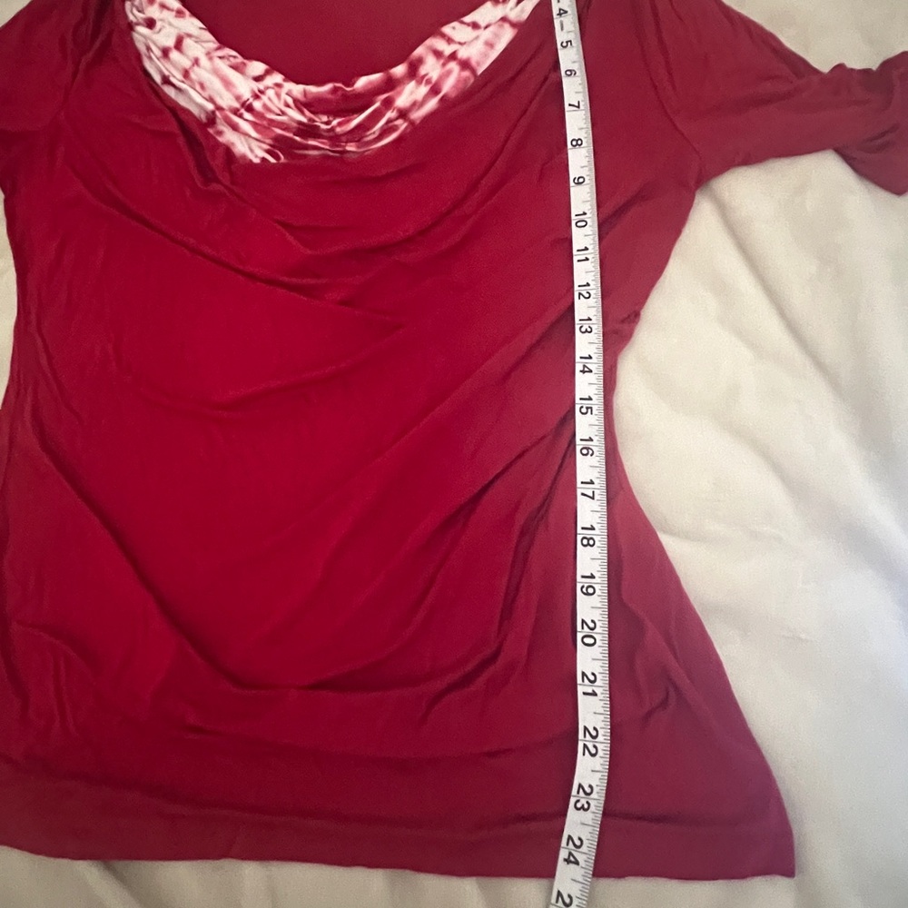 SOFT SURROUNDINGS Red Short Sleeve Size S Tie Dye Cowl‎ Neck A8 - Picture 6 of 7